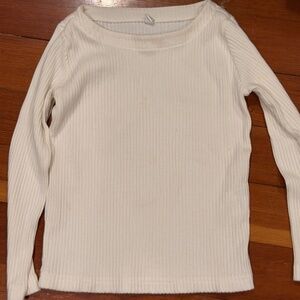 Girls Uniqlo Ribbed Long Sleeve White Top Size 5-6